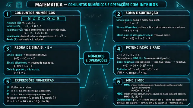 Mapa mental de Matemática sobre conjuntos numéricos