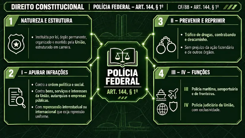 Mapa mental de Direito Constitucional sobre a Polícia Federal